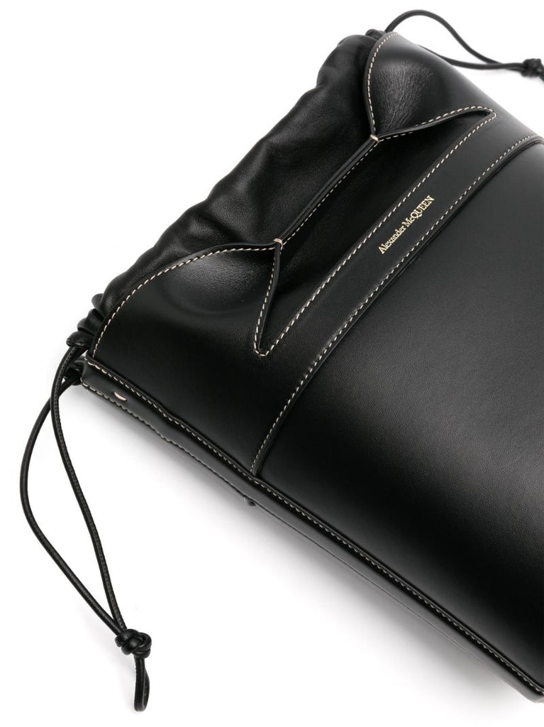 Black Logo Stamp Leather Bucket Bag