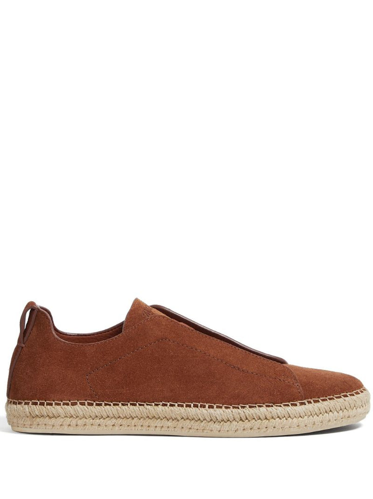 Brown Triple Stitch Suede Espadrilles