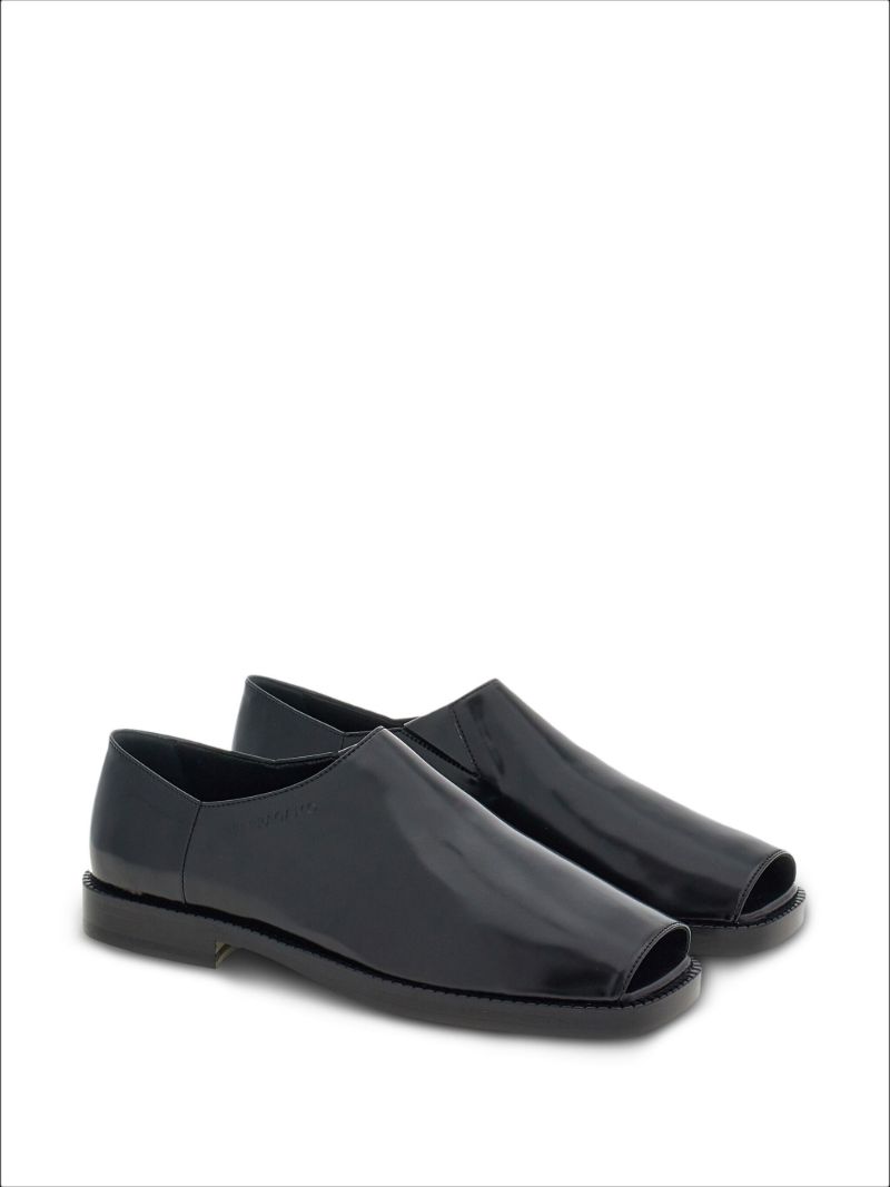 Black Patent Finish Peep Toe Loafers