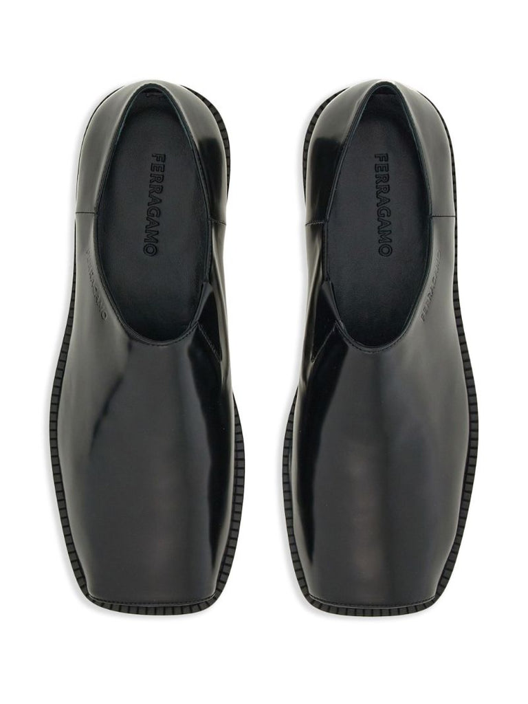 Black Patent Finish Peep Toe Loafers