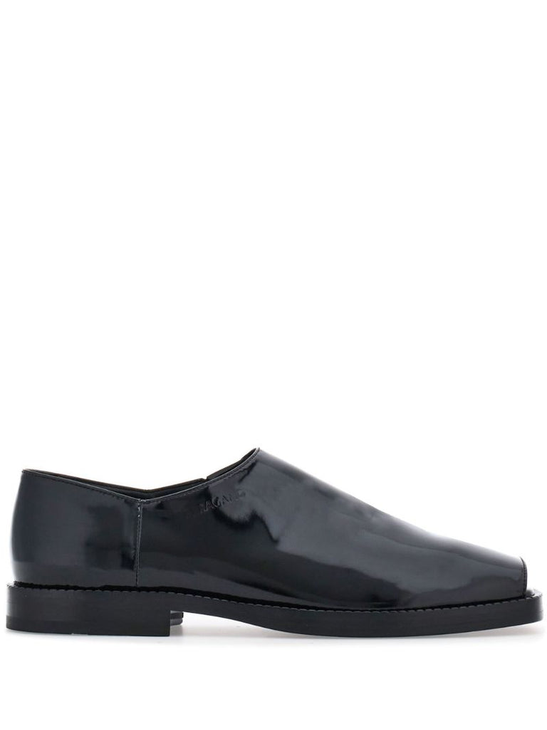 Black Patent Finish Peep Toe Loafers