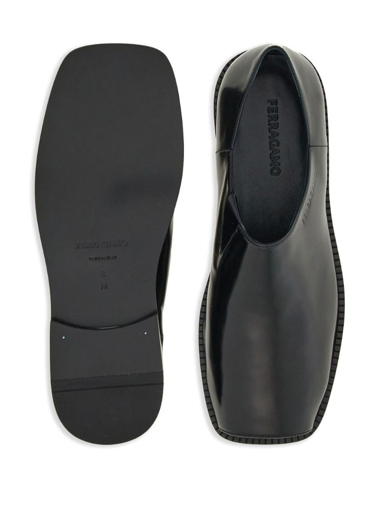 Black Patent Finish Peep Toe Loafers