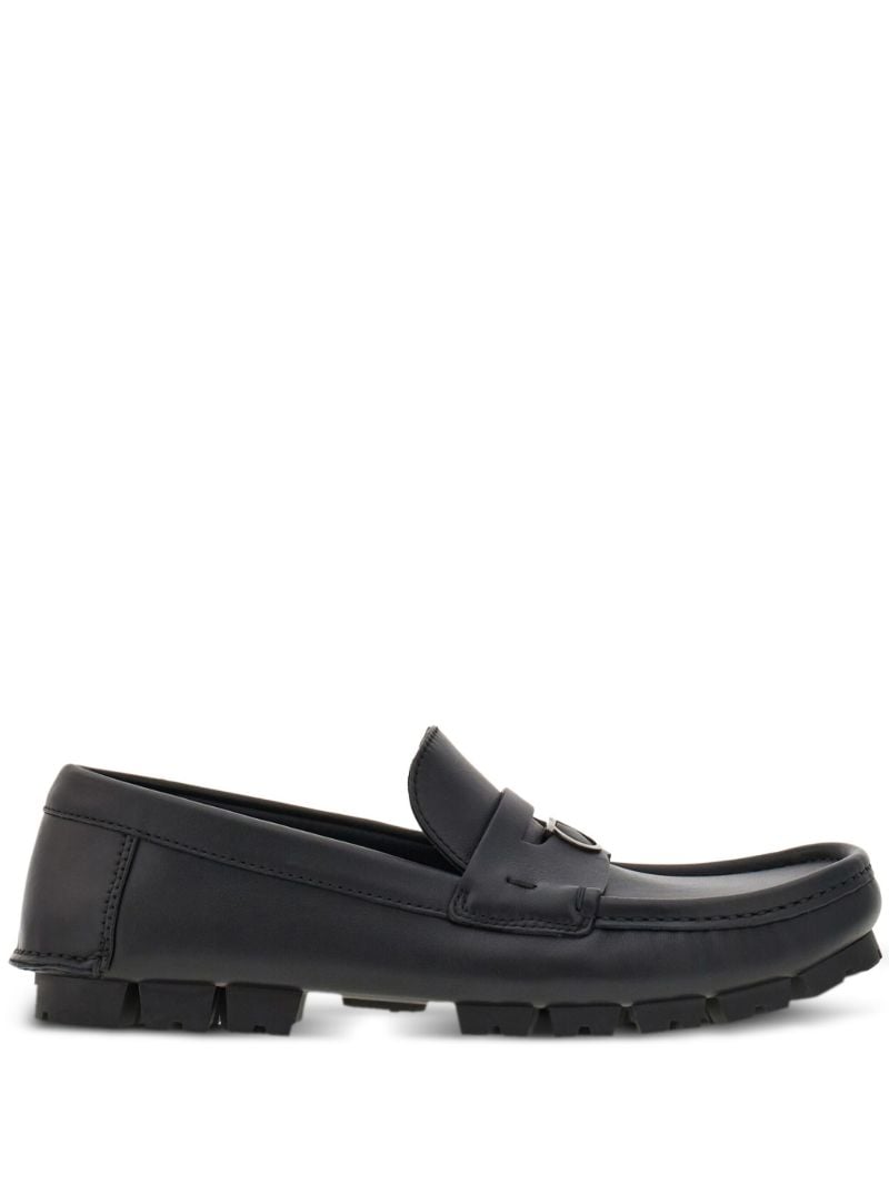 Black Logo Plaque Leather Loafers