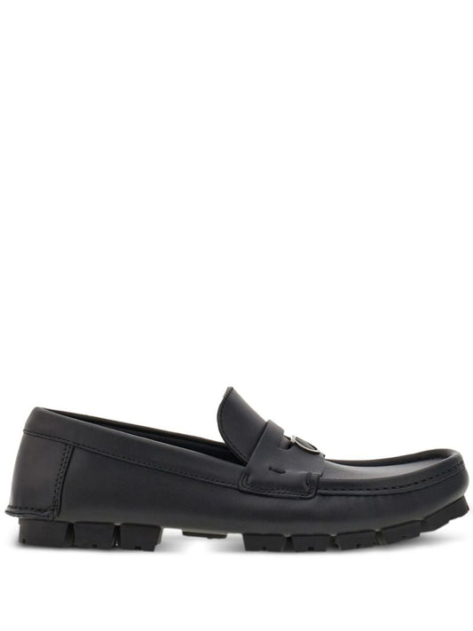 Black Logo Plaque Leather Loafers