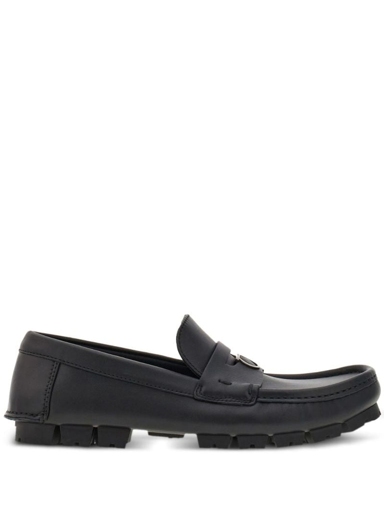 Black Logo Plaque Leather Loafers