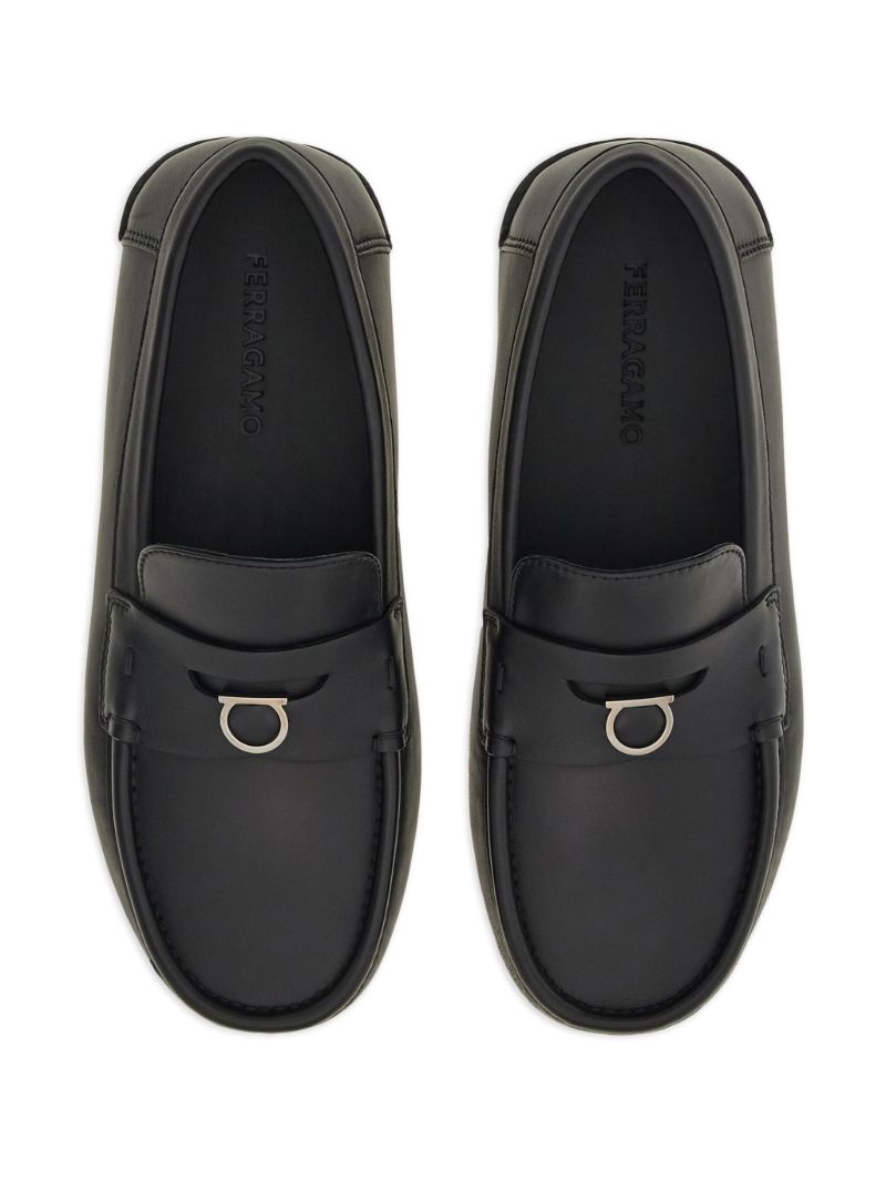 Black Logo Plaque Leather Loafers