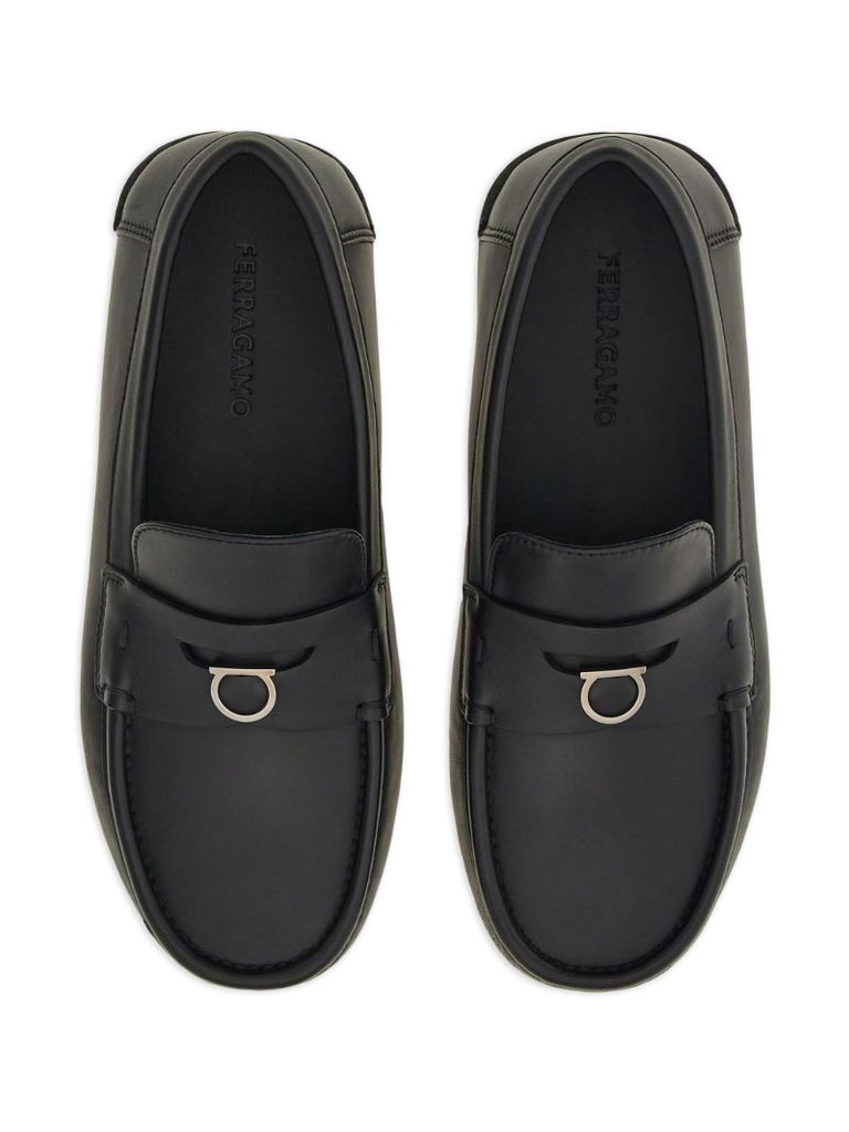 Black Logo Plaque Leather Loafers