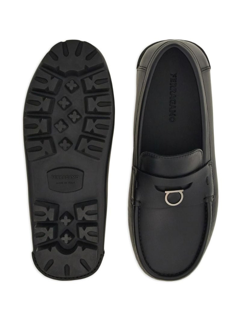 Black Logo Plaque Leather Loafers