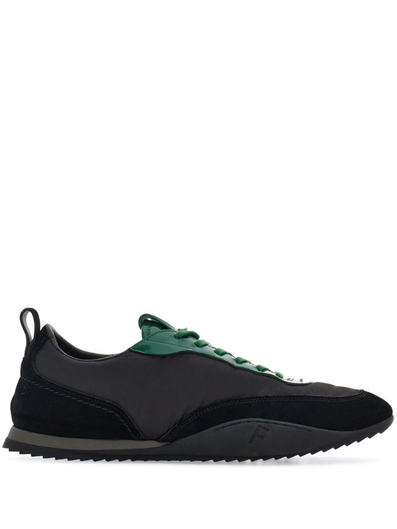 Black and Forest Green Panelled Lace-up Sneakers
