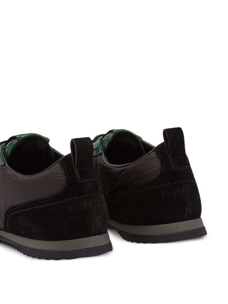 Black and Forest Green Panelled Lace-up Sneakers