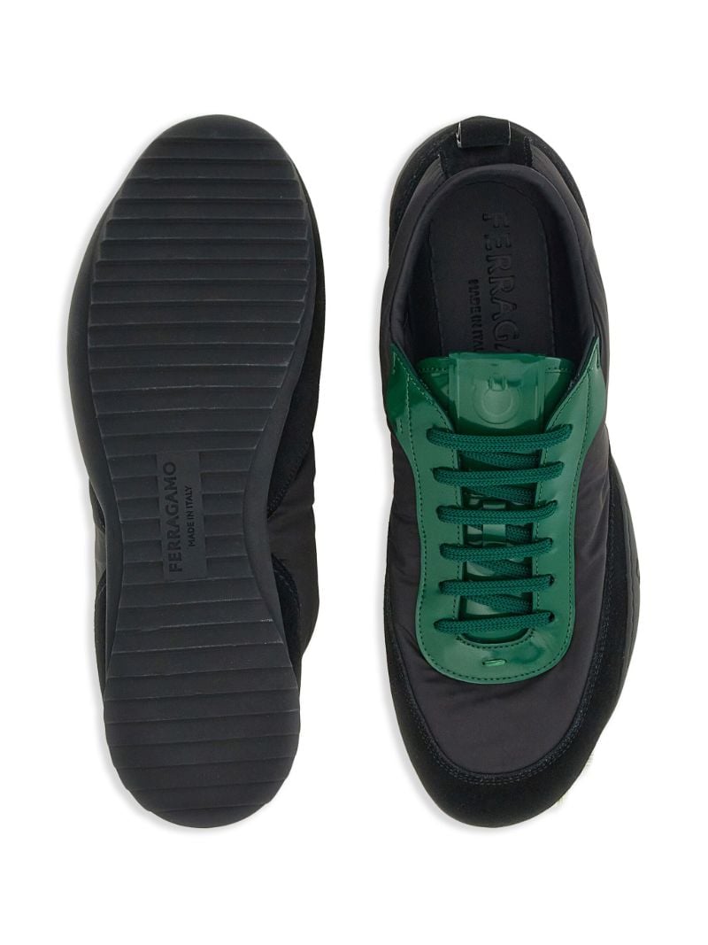 Black and Forest Green Panelled Lace-up Sneakers