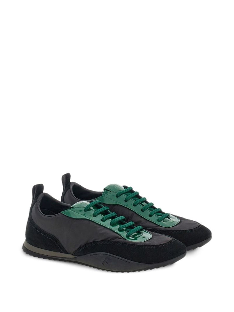Black and Forest Green Panelled Lace-up Sneakers