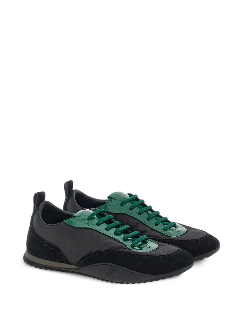 Black and Forest Green Panelled Lace-up Sneakers