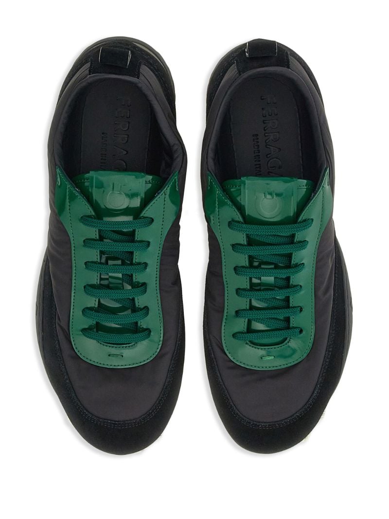 Black and Forest Green Panelled Lace-up Sneakers