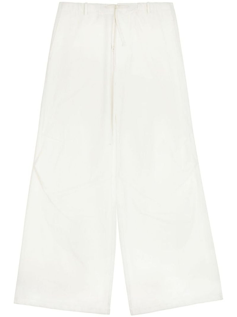 White Wide-leg Twill Trousers