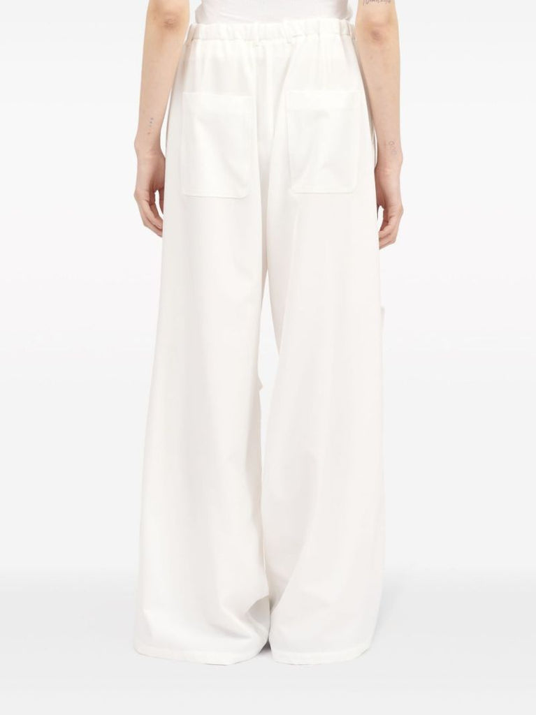 White Wide-leg Twill Trousers