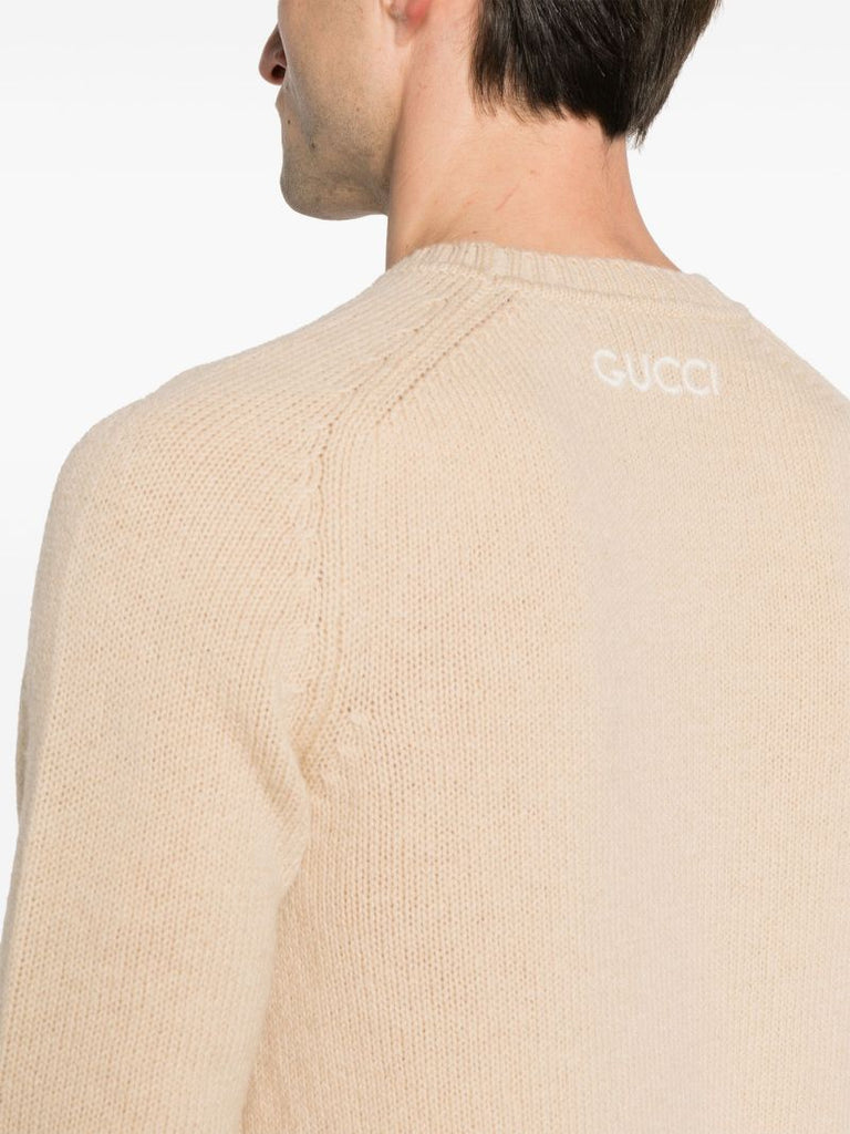 Neutral Logo-embroidered Wool Jumper