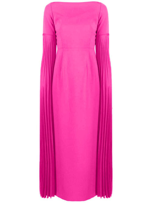Solace Grace Crew Neck Extra Long Pleats Sleeves Maxi Dress