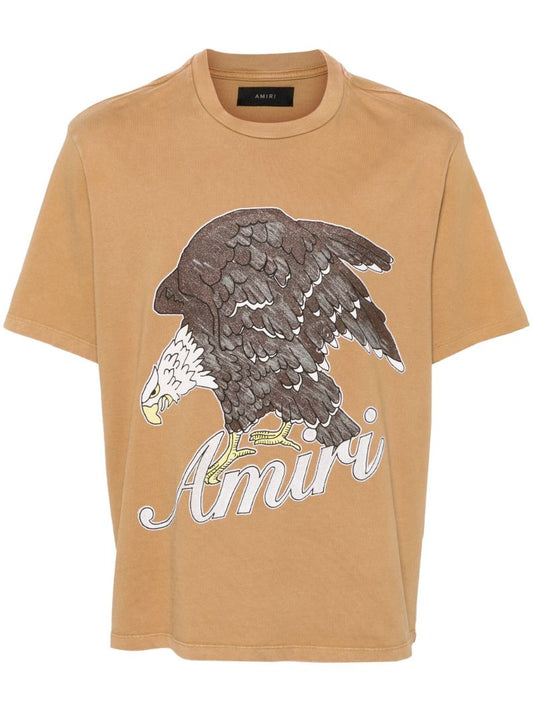 Brown Eagle Print Cotton T-shirt
