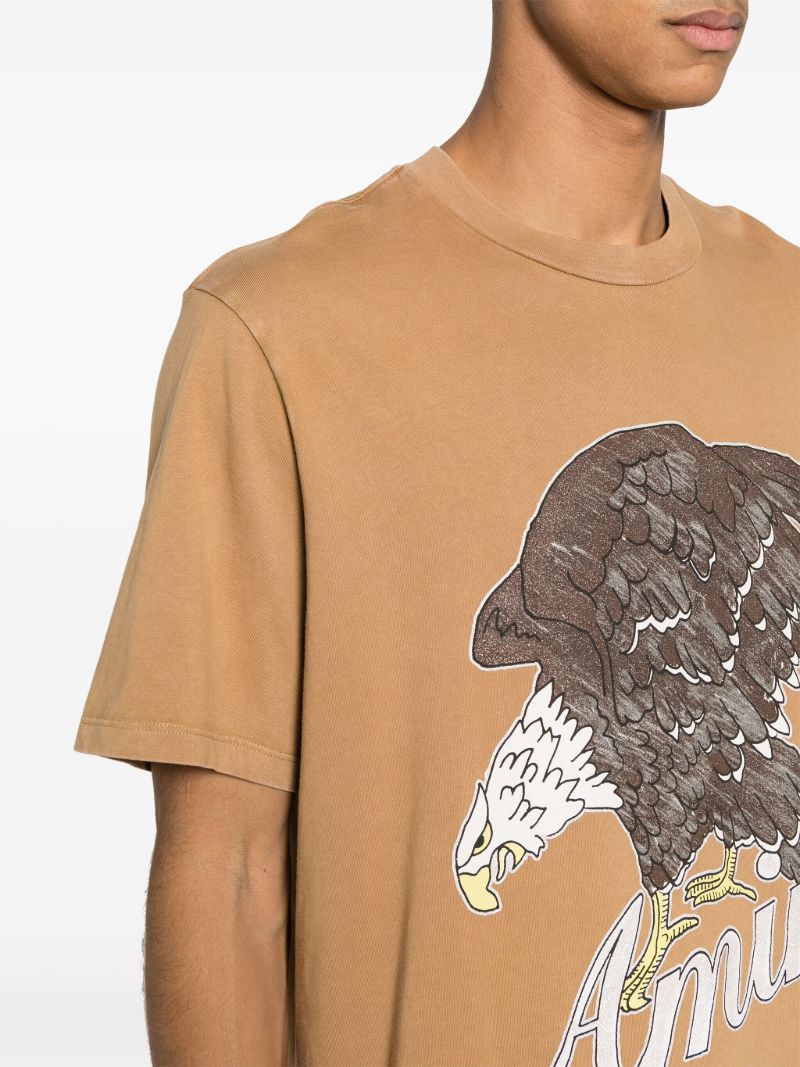 Brown Eagle Print Cotton T-shirt