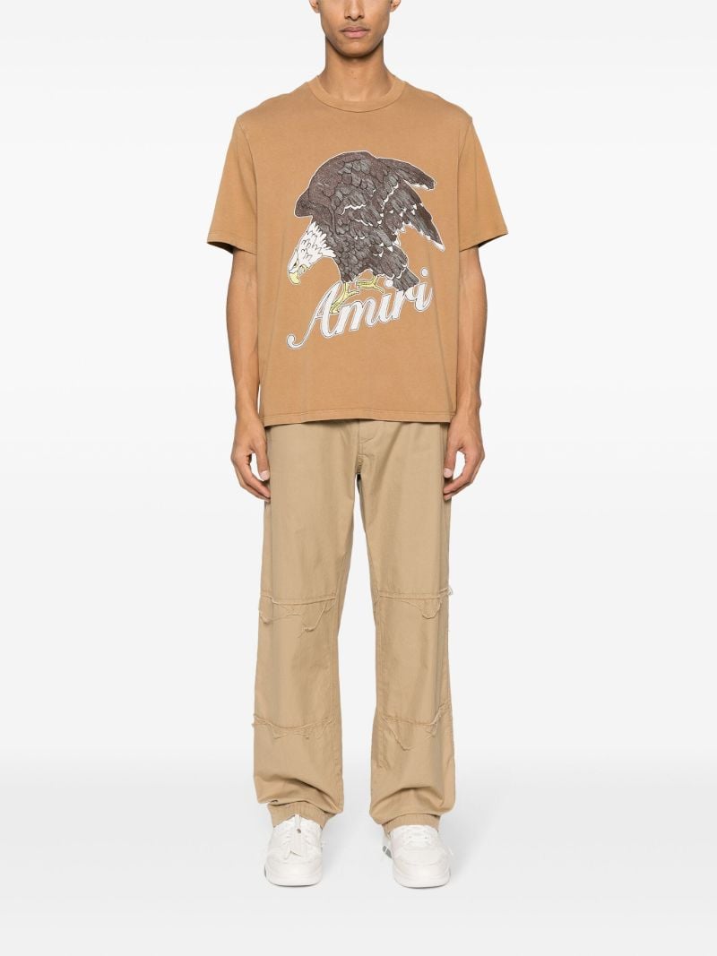 Brown Eagle Print Cotton T-shirt