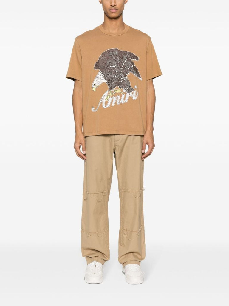 Brown Eagle Print Cotton T-shirt