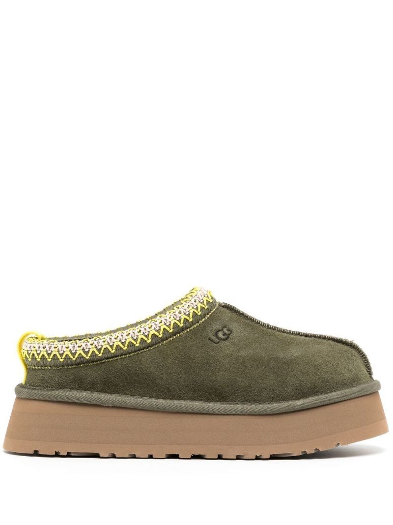 Green Tazz Suede Flatform Slippers