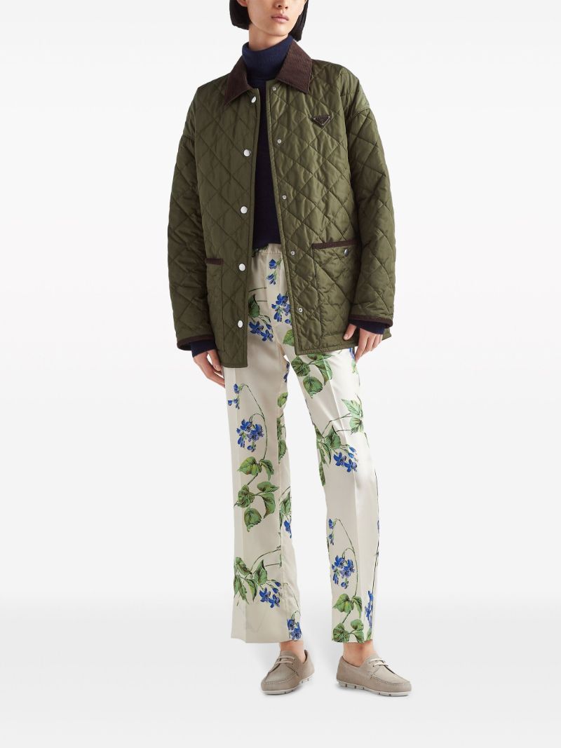 White Floral-print Twill Trousers