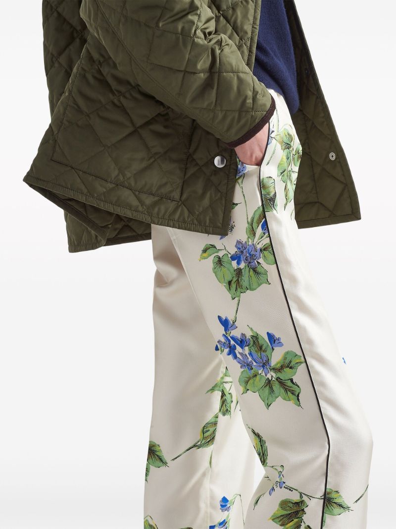 White Floral-print Twill Trousers