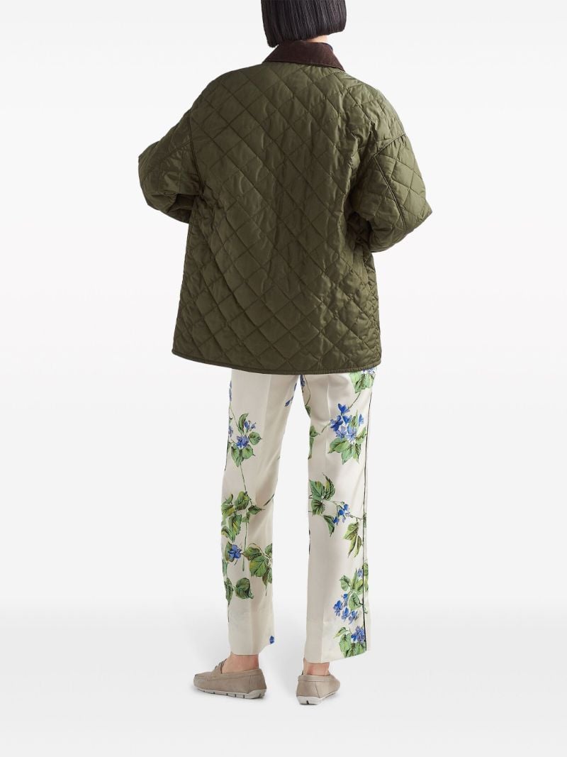 White Floral-print Twill Trousers
