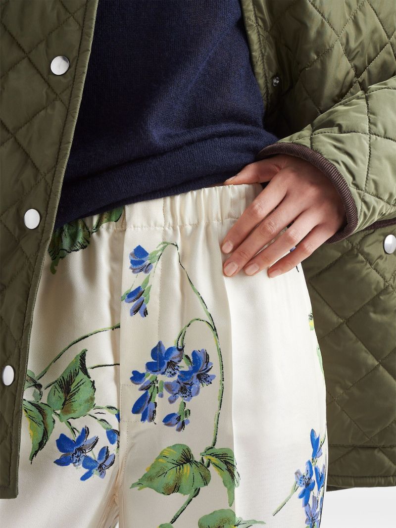 White Floral-print Twill Trousers
