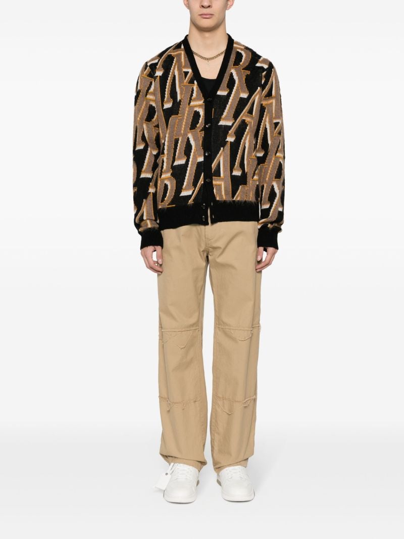 Brown Logo Intarsia Merino Wool Cardigan