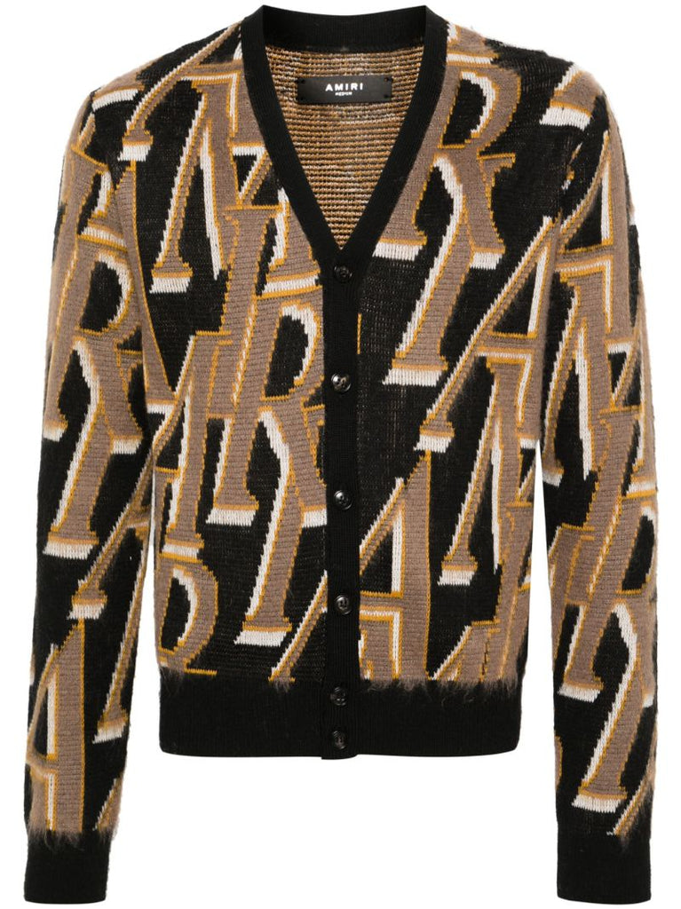 Brown Logo Intarsia Merino Wool Cardigan