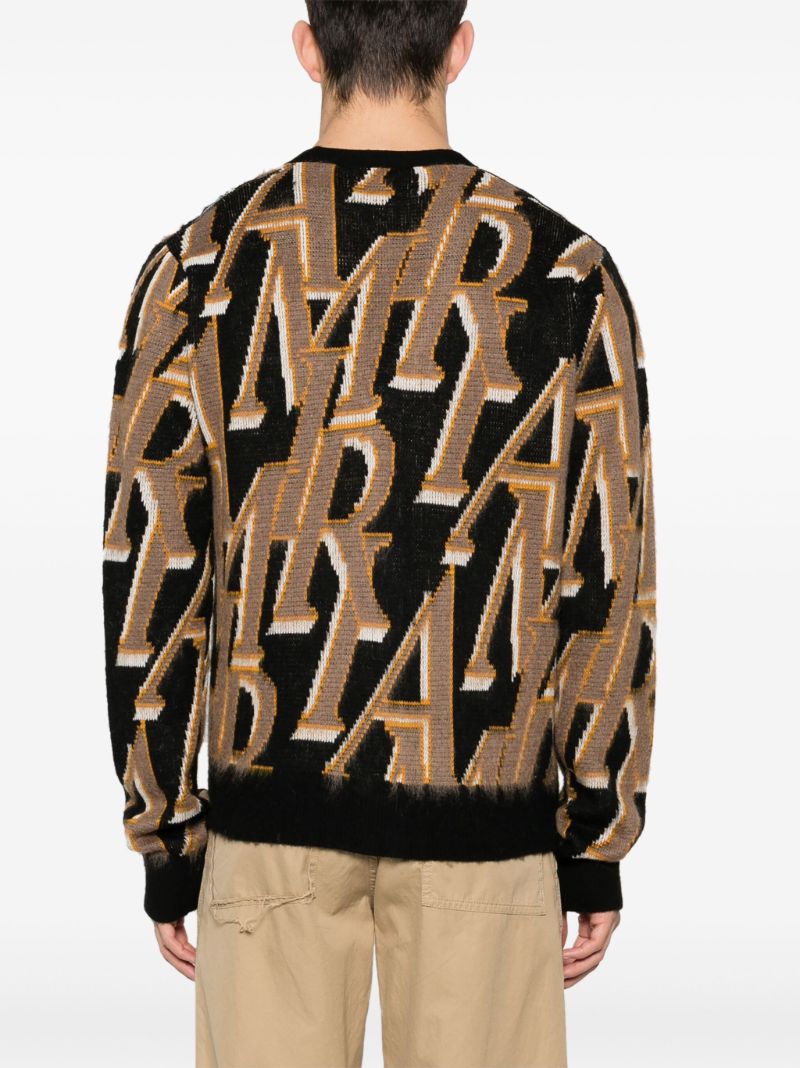 Brown Logo Intarsia Merino Wool Cardigan