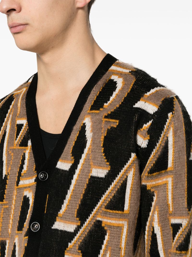 Brown Logo Intarsia Merino Wool Cardigan