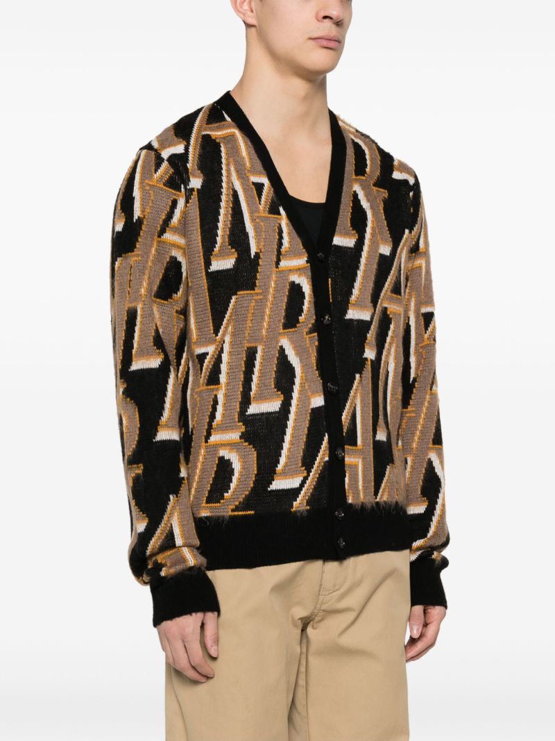 Brown Logo Intarsia Merino Wool Cardigan