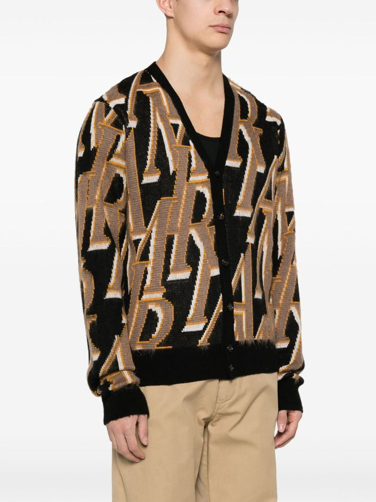Brown Logo Intarsia Merino Wool Cardigan