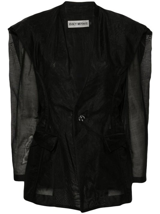 Black Semi-sheer Single-breasted Blazer