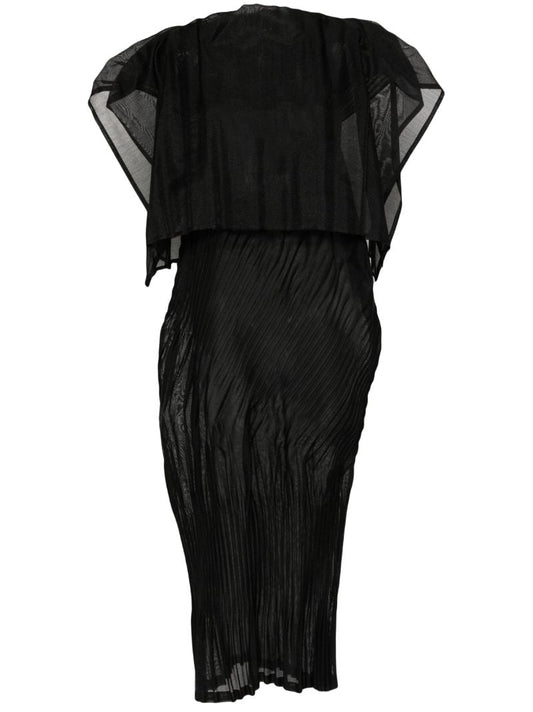 Black Cumulus Pleated Maxi Dress