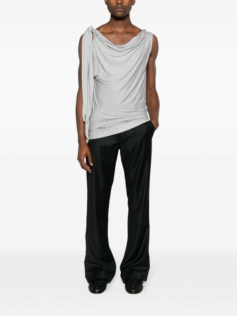 Grey Draped Cotton Tank Top