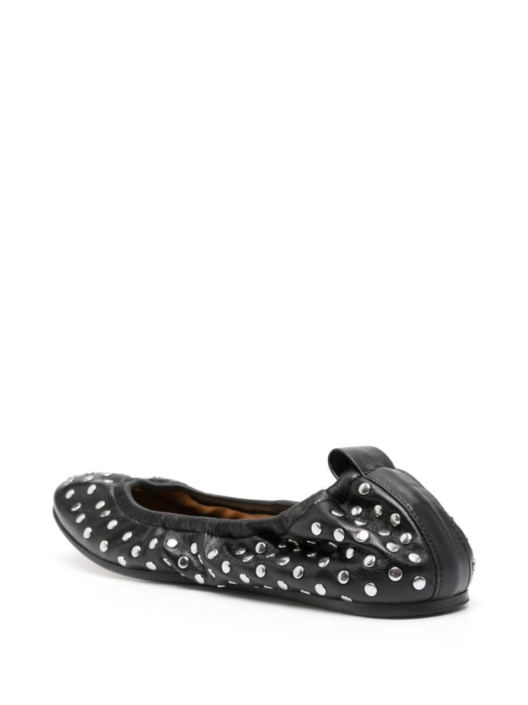 Black Studded Leather Ballet Pumps