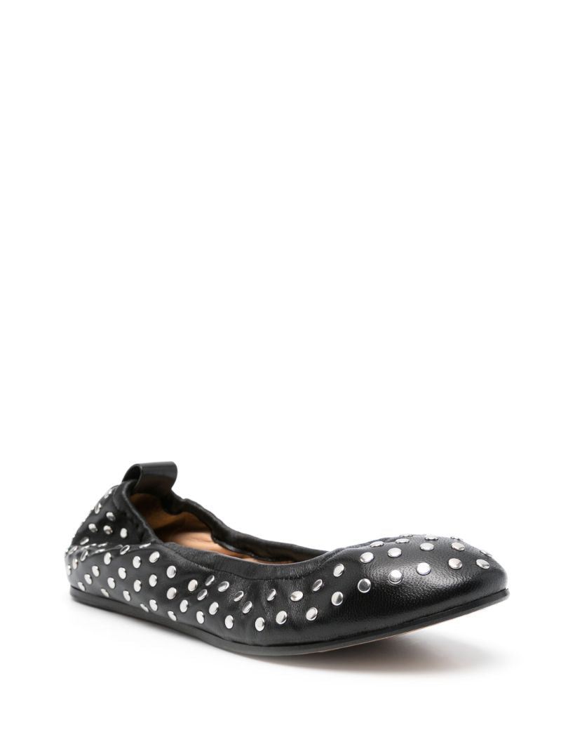 Black Studded Leather Ballet Pumps