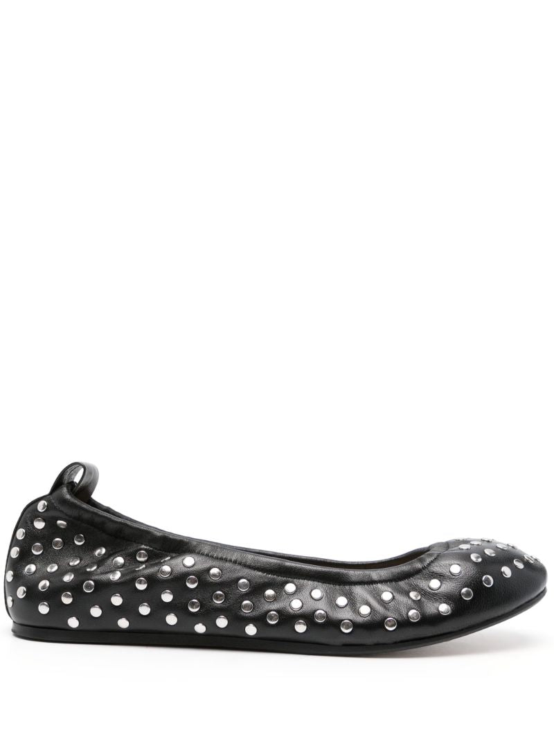 Black Studded Leather Ballet Pumps