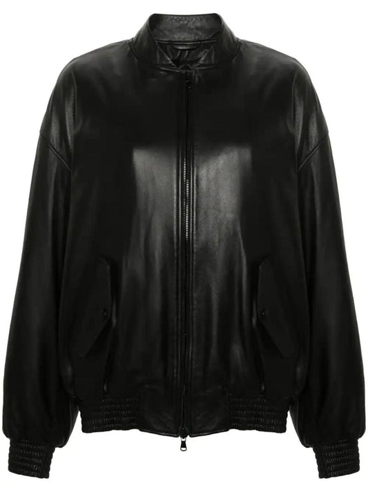 Drop-shoulder Leather Bomber Jacket