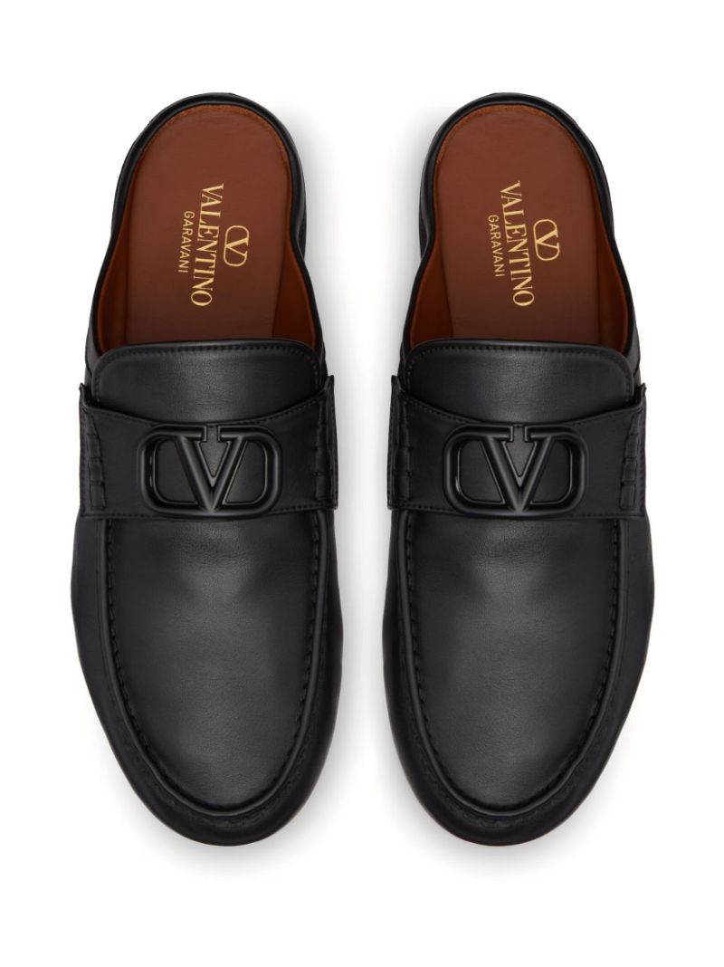 Black Vlogo Signature Leather Slippers