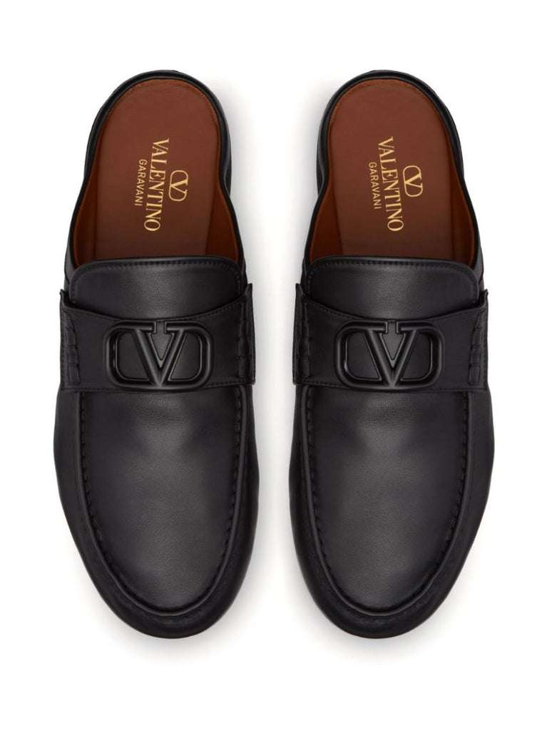 Black Vlogo Signature Leather Slippers
