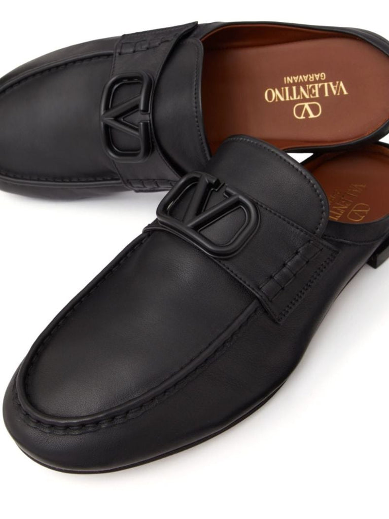 Black Vlogo Signature Leather Slippers