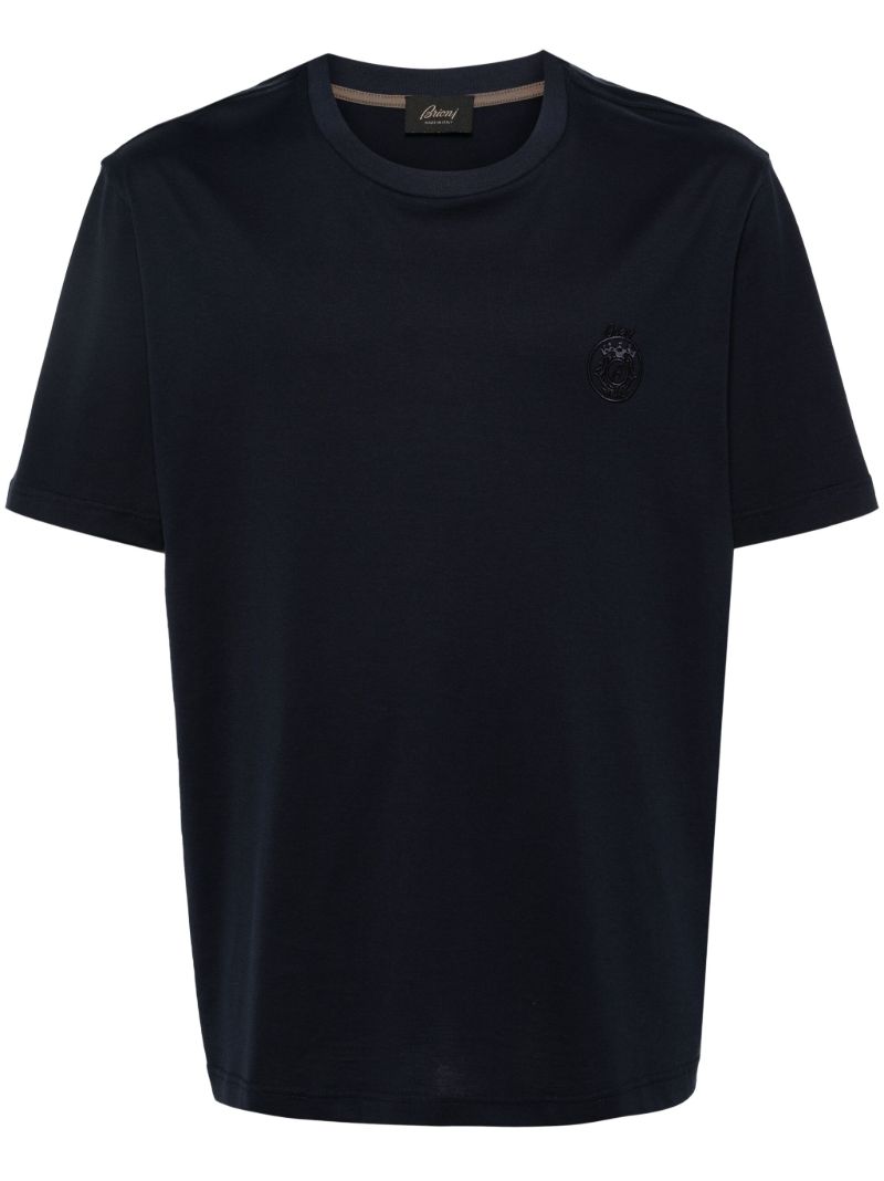 Blue Logo Embroidered Cotton T-shirt