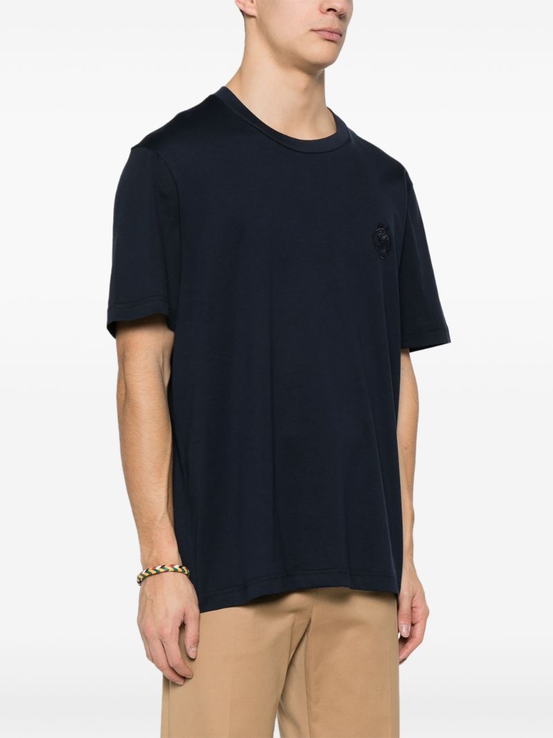 Blue Logo Embroidered Cotton T-shirt