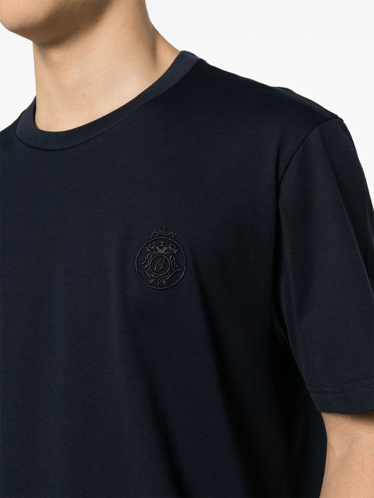 Blue Logo Embroidered Cotton T-shirt
